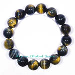 New 12.5mm Natural Golden Blue Tiger Eye Crystal Quartz Stone Elastic Bracelet, Love Gift, Size M